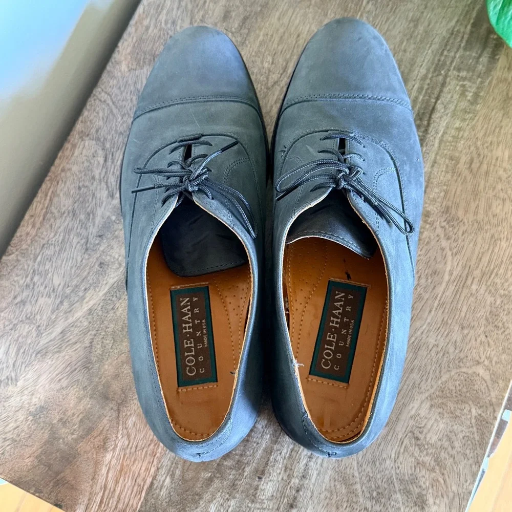 Cole Haan Country Edison Cap Toe Oxfords Mens 9.5D Grey Nubuck USA Made Heritage